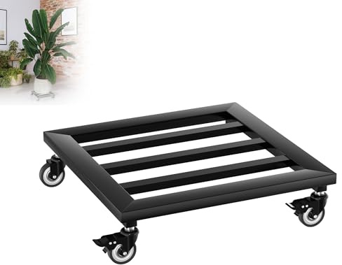 XMTECH 2 Stück Pflanzenroller Pflanzenrolle Metall, 30 cm Blumentopfuntersetzer mit Rollen, Blumenroller mit 4 Lenkrollen für Außenbereich Innenbereich Garten, Quadratisch