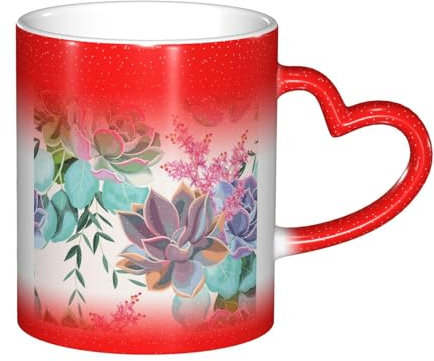 Farbenfroher Sukkulenten-Druck, Farbwechsel-Tasse mit gedrucktem Bild, perfekt für Zuhause, Büro und Café