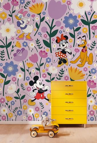 Komar Vlies Fototapete - Disney Mickey Mouse and Minnie Mouse Botanical Spring - Größe 200 x 250 cm - Tapete, Kinderzimmer, Kindertapete