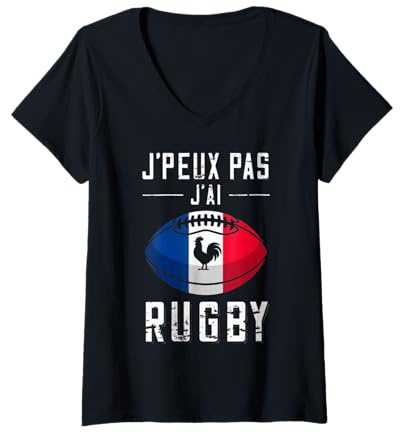 Femme Rugby - Je Peux Pas J'ai Rugby - Joueur de Rugby Cadeau T-Shirt avec Col en V