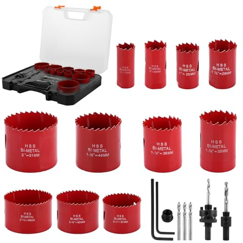 YOUNTHYE Hole Saw Set, 19Pcs Bi-Metal M42 Hole Saw Kit 19mm-68mm, Hole Cutter Set with Mandrels, Adapters, Hex Shank for Wood Plasterboard Soft Metal Plastic