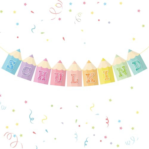 MEJOSER Einschulung Deko Schulkind Girlande Banner Bunt Bleistift-Motiv Schulanfang Schulstart Schuleinführung Endlich Schulkind Geschenke für Mädchen Junge Klassenzimmer 1. Klasse