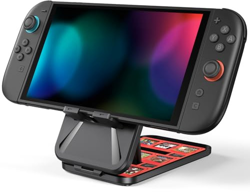 Younik Switch Stand, Stand for Switch/NS 2 / OLED/Lite, Foldable Non-slip Adjustable Playstand with 3 Height Settings, Storage for 4 SD Cards, 9 Game Cards(Black)