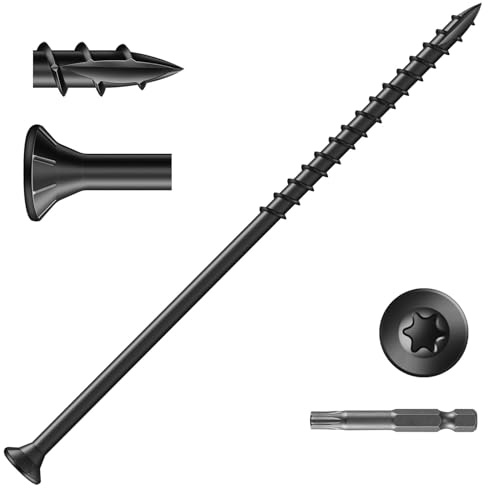 Wavanta Terrassenschrauben, 4,8 x 125 mm, schwarze Holzschrauben, Torx-Antrieb, Flachkopfschraube, rostbeständig, Epoxidbeschichtung, mit T25-Torx-Bit, 50 Stück