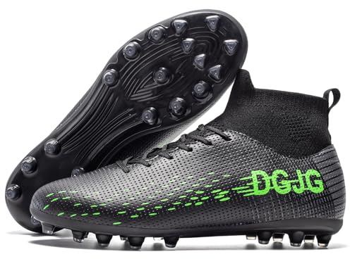 DGJG Youth Soccer Cleats Mens Training Football Cleats Lightweight Womens High-top Soccer Shoes AG,Tacos de Futbol para Hombre, Black, 6.5 Men