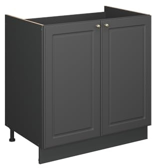 Vicco Spülenunterschrank Fame-Line, Anthrazit-Gold Landhaus, 80 cm | MDF-Front · AP Anthrazit inkl. · Höhenverstellbare Füße · Metallgriffe · Soft-Close