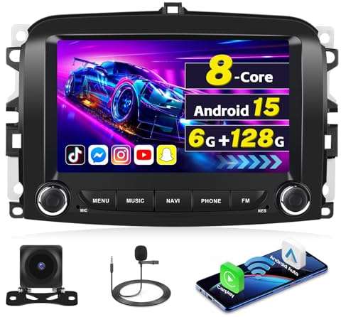Inefala 6G+128G Autoradio Android 15 per Fiat 500L 2013-2019 | 9 Pollici Touchscreen, Wireless CarPlay, Android Auto, BT, GPS, WiFi, RDS/FM, EQ, SWC, Retrocamera, Mic