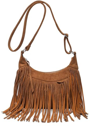 CORIOS Borsa a Spalla a Tracolla con Frange da Donna Borsa Messenger in Pelle Scamosciata Hippie Occidentale Borsa a Mano Ascellare Retro Elegante Tote per Lavoro Shopping Viaggio Caramello