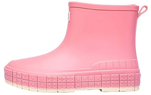 Regnstövlar dam kort svart, gummistövlar dam lätta gummistövletter fashionabla arbetsskor vattentäta regnskor halkfria slip-stövlar utomhus trekkingstövlar slitage fiskestövlar, ROSA, 40 EU
