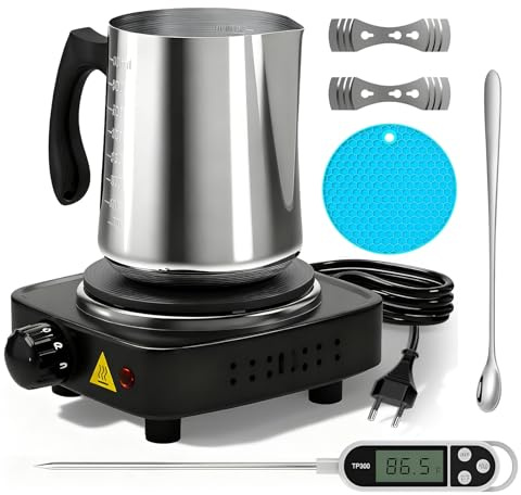SUNOYA Fusciera elettrica, pentola elettrica per la produzione di candele con piastra riscaldante, 900 ml, annaffiatoio fai da te, per principianti e hobbisti, accessori per candele