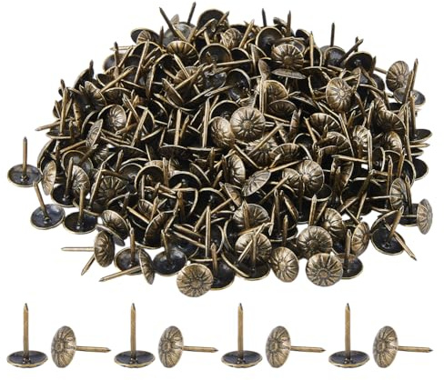 SUPERFINDINGS 400 pezzi chiodi di imbottitura a fiori rotondi vintage chiodi di decorazione in bronzo antico per mobili chiodi per divano letto sedia decorazione