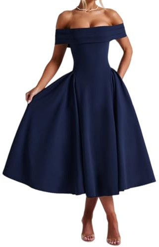 Vestidos elegantes de cóctel con hombros descubiertos para mujer, sin mangas, casual, acampanado, elegante, fluido, formal, boda, fiesta, dama de honor