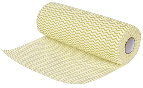 Jantex Non-Woven Cleaning Cloths, Roll of 100 Sheets, Yellow | Absorbent center locks in spills and sanitises surfaces, ideal for heavy-duty kitchen prep and commercial catering use.