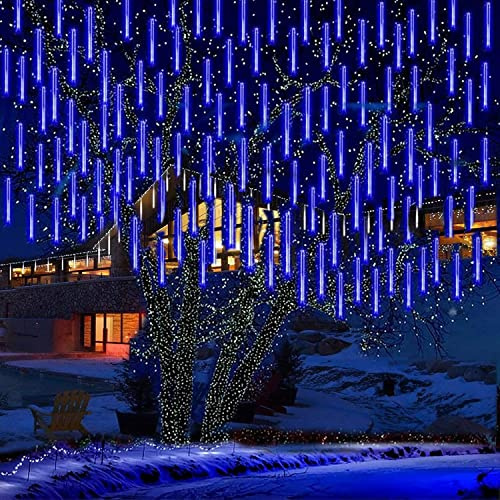 EONANT EOANT Meteor Schauer Regenlicht, Solar 360LED im Freien Weihnachten Regenlicht Schneeflocke Eis String Licht 10 Rohre 30cm Weihnachtsgarten Hochzeitsfeier Baum Balkondekoration (Blau)