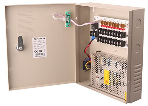9 Channel DC12V 5 Amp PTC Fuse CCTV Power Supply with Metal Box, AC Plug and Lock for Security Cameras, DVRs, IP Cameras, CCTV Cameras