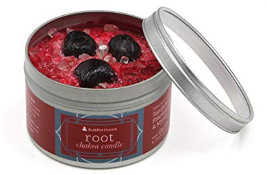 Buddha Groove Chakra Gemstone Candles Made with Essential Oils | Soy Wax and Vegetable Dyes | Topped with Stones Sprinkles and Glitters | (Root Chakra)
