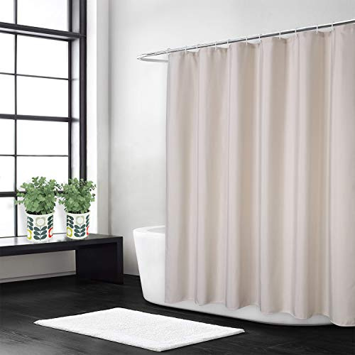LinTimes Flachs Leinen wie 240GSM Schwerer Stoff Duschvorhang für Badezimmer mit Haken Hotel Luxus waschbar,Elfenbein,180x180 cm