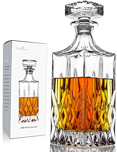 Carafe à décanter à whisky avec bouchon en verre, 708,7 g pour alcool, vin, scotch, brandy ou bourbon, décanteur en cristal sans plomb