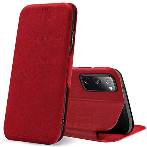 CoolGadget Klapphülle für Samsung Galaxy S20 FE mit Kartenfach Rot | Business Flip Case mit Standfunktion, Magnetverschluss, strukturierte Oberfläche, schlank und leicht
