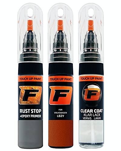 FIRANTO Lackstift Autolack Reparaturset für VW/Volkswagen LB2Y Habanero Orange - 3-in-1 Autolack Kratzer Reparaturstift 15ml Grundierung, Klarlack