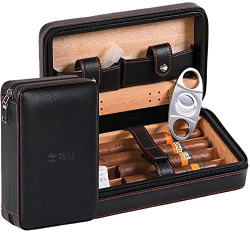M TIME C CLUB 4-Finger-Reise-Zigarrenetui, Zigarren-Humidor mit Zigarrenschneider und Luftbefeuchter, Geschenk für Trauzeugen, Geburtstagsgeschenk, Vatertagsgeschenk