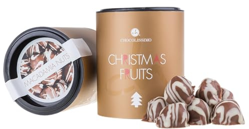 CHOCOLISSIMO - Nüsse Weihnachten - Macadamia Nüsse in Schokolade Vollmilch, in Dose - Weihnachtsschokolade, Wichtelgeschenk, Nikolaus Geschenke, Kleine Weihnachtsgeschenke, für Papa, Mama, Mann, Frau
