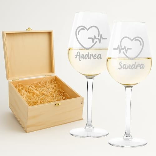 fashwork - Coppia Calici Vino Personalizzabili Love Heartbeat, Calici Personalizzati da 50 cl, bicchieri vino rosso o prosecco - Idee Regalo Anniversario, Regalo Matrimonio e scegli la scatola regalo
