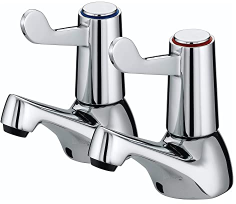 Pair of Bathroom Basin taps, Quarter Turn Basin Taps, Chrome Brass Pillar Hot and Cold Water tap, ¼ Turn Lever Sink taps for Bath Kitchen, Sink Tap Double Tap