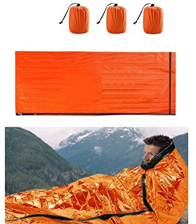 Survival-Schlafsack, Notfall-Biwaksack, Notfall-Rettungsdecke, wiederverwendbar für Camping, Rucksackreisen, Wandern, Festivals, Outdoor-Aktivitäten, 3 Stück, Orange