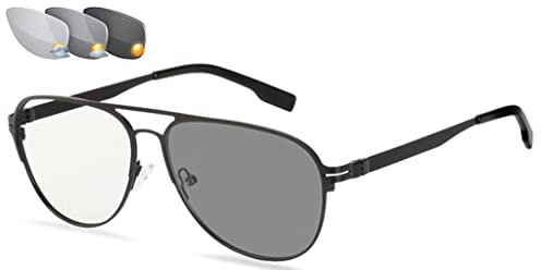 BDXZJ Men Smart Zoom Progressive Multifocal Reading Glasses Photochromic Sunglasses Far/Near Dual-Use Reader Anti-Fatigue Reader Magnification Diopter +0.0 to +3.5 Black,+2.00