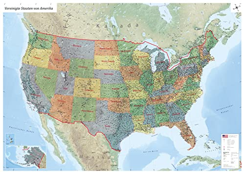 XXL USA Karte mit Laminierung (beschreibbar) Vereinigte Staaten von Amerika in 140x100cm