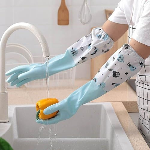 Revolution Studio 3 Pair Long Sleeve Gloves PVC Vinyl Household Cleaning Anti Allergic Large Adult Size (Blue)