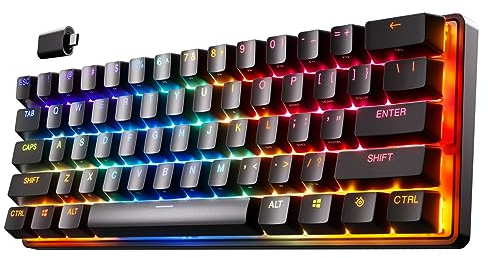 SteelSeries Apex Pro Mini Wireless - Teclado gaming mecánico – El teclado más rápido del mundo – Accionamiento ajustable – Factor forma compacto 60% – Bluetooth 5.0 – 2,4GHz – Teclado inglés (QWERTY)