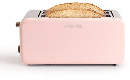 CREATE/TOAST RETRO XL/Tostadora rosa / 6 Niveles de potencia, bandeja recogemigas, termostato, descongelación, recalentar, 2 ranuras rebanadas anchas, 1500W