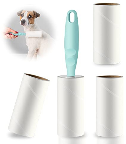 Fusselrolle, Extra klebrige Lint Roller zur Entfernung von Fusseln und Tierhaaren von Kleidung, Haaren, Katzenhaaren, Hundehaaren - 360 Blatt/Rollen (4 Rollen mit 1 Abroller)
