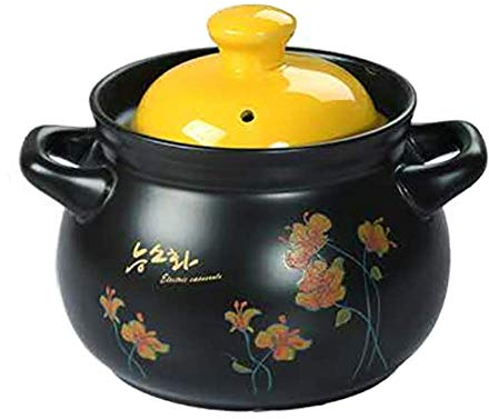 Casseruola in ceramica con pentola di terracotta, pentola per zuppa con coperchio e manico Brasiera Pentole per brasare sane Bibimbap Pentola a cottura lenta nera 1,58 quart (nero a 5,3 quart)