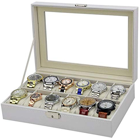Uhrenboxen Uhrenbox Uhrenhalter Uhrengehäuse 12 Uhrenaufbewahrungsbox Thekenuhr-Displaybox Weiße kleine frische Uhrenbox aus PU-Leder