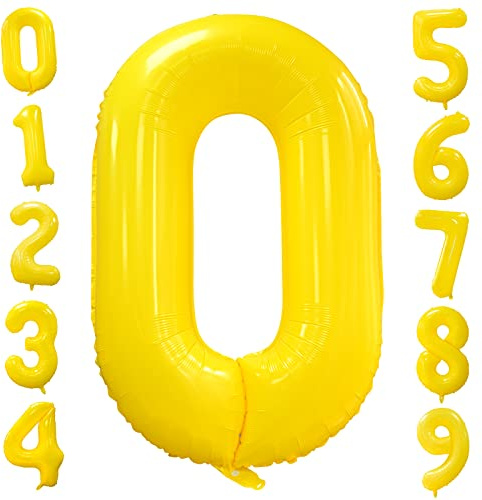Ousuga Gul nummer 0 ballong, 102 cm 0-9 födelsedagsballonger stora heliumfolie citron siffra festdekorationer för årsdag baby shower tusensköna tillbehör