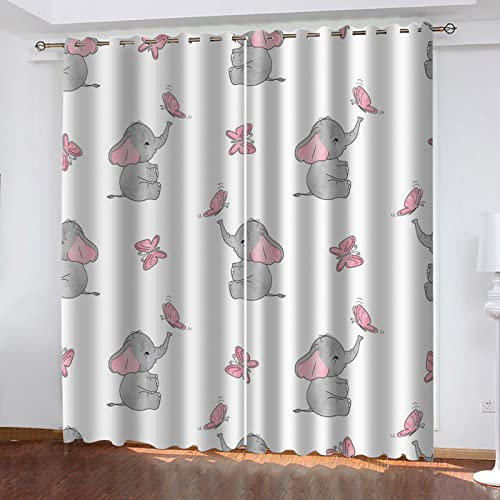 Blickdichte Vorhänge Mit Motiv 3D Rosa Schmetterling Elefant Kinder Gardinen Blickdicht Ösen Gardine Thermo 264x214 Cm Schlafzimmer Kinderzimmer Vorhänge Dekoratives Muster, Verdunklungsvorhänge