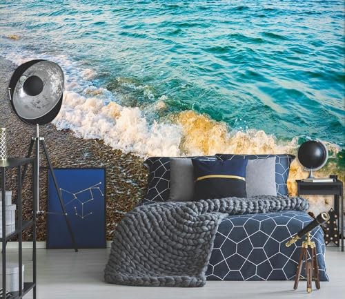 Honony Anpassen 3D-Tapeten-Wandbilder Meereswellenlandschaft Kindertapete Blaues Meer Große Tapete Wandbilder für Wände Wohnzimmer, Schlafzimmerdekoration 350x245cm
