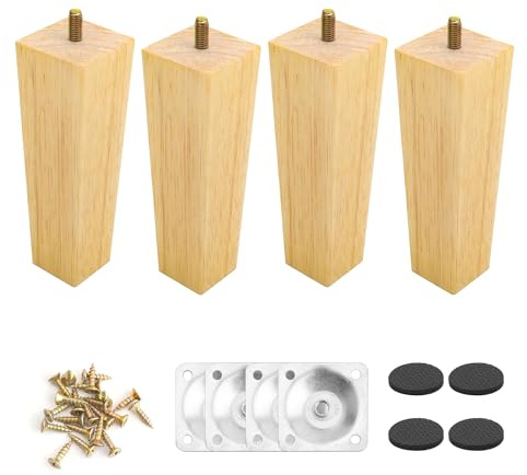 YKUKIZEE 4 Pack 6 Inch Square Wooden Sofa Leg, Wooden Table Leg, Chair Leg | for Couch, Armchair, Cabinet, Dresser, Replacement Feet, 15 cm, Strong Bearing Capacity