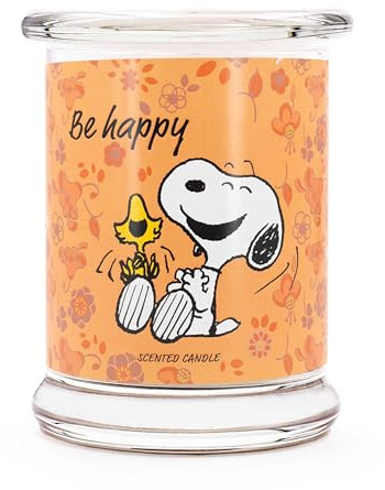 Peanuts Idea de regalo | Vela aromática Be Happy | Regalos para mujeres | Vela aromática afrutada | Decoración para el hogar | Vela en vaso con alto tiempo de combustión de hasta 50 h