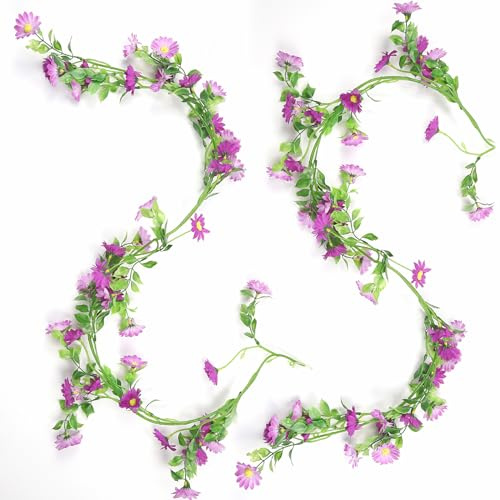 BANTI Künstliche Blumen Kunstblumen Wie Echt Deko Blumengirlande Gänseblümchen Violett Seidenblumen Hängend Gefälschte Plastikblumen Fake Flowers Garland für Hochzeit Garten Wand Dekor
