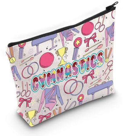 LEVLO Trousse de maquillage de gymnastique avec fermeture éclair - Cadeau d'équipe de gymnaste, Sac de gymnastique complet, Sac fourre-tout