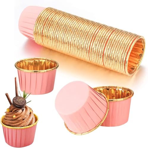 Pirottini di carta per muffin, decorazione per cupcake, carta a forma di cupcake, 50 pezzi, rosa-oro, pirottini usa e getta con rivestimento antiaderente per cupcake in latta per muffin