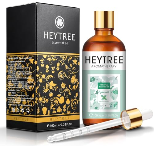 HEYTREE Huile Essentielle de Menthe Poivrée 100ml - L’arôme fort et frais de menthe Pour Le Visage, La Fabrication de Bougies, Le Diffuseur, La Peau et Les Cheveux
