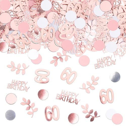 GoldRock 200× Konfetti 60 Geburtstag Deko Groß,Streudeko 60 Geburtstag Frau | Deko 60 Geburtstage Frau Mann,Glitzer Tischdeko 60. Geburtstage Rosa Silber,Dekoration 60er Geburtstags,60 Konfetti Rosegold