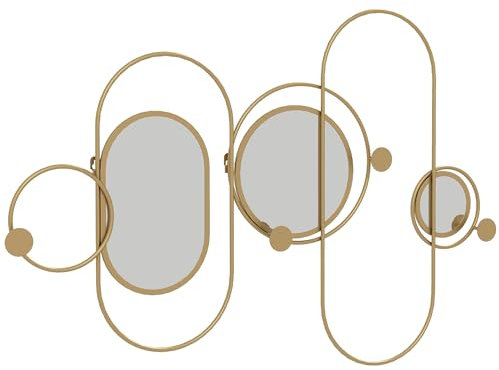 HOMCOM Espejo Decorativo de Pared Adorno de Pared Metálico con 4 Ganchos y 3 Espejos Decorativos para Dormitorio Sala de Estar Pasillo 106x71 cm Dorado