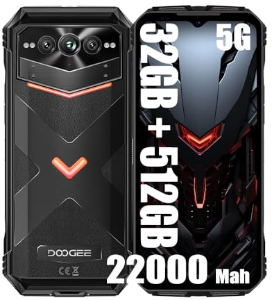 DOOGEE VMAX Pro 5G Rugged Smartphone, 22000mAh Batteria, 32GB+512GB, 6.58'' FHD+, 108MP Triple AI Fotocamera (20MP Visione Notturna)+ 16MP, Android 14 Cellulare Impermeabile, NFC Nero