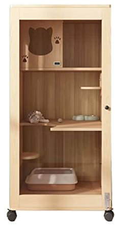 Xumh2024-3 Katzenhütte Katzenkäfig Zuhause Katzenstreu Doppeldecker-Katzenvilla Katzenhaus Innen-Katzenhaus Geschlossener Katzenschrank Katzenhaus aus Holz für Wohnzimmer